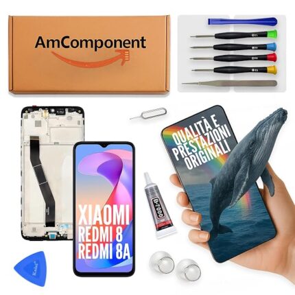 AmComponent - display di ricambio per XIAOMI REDMI 8 M1908C3IG / 8A M1908C3KG schermo + frame LCD touch vetro | Componente di ricambio con luminosità intensa e risposta al tocco reattiva