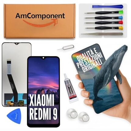 AmComponent - display di ricambio per XIAOMI REDMI 9 M2004J19AG M2004J19G schermo vetro LCD | Componente di ricambio con luminosità intensa e risposta al tocco reattiva