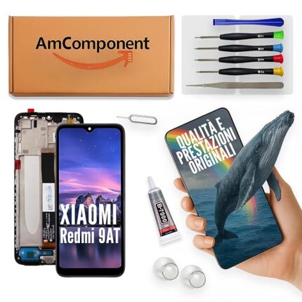 AmComponent - display di ricambio per XIAOMI REDMI 9AT M2006C3LVG schermo LCD + vetro touch screen + frame | Componente di ricambio con luminosità intensa e risposta al tocco reattiva
