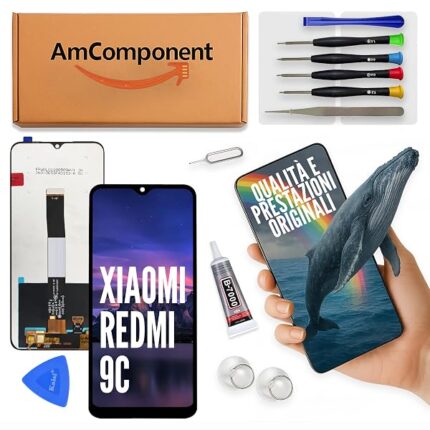 AmComponent - display di ricambio per XIAOMI REDMI 9C M2006C3MG M2006C3MT schermo LCD + vetro touch screen | Componente di ricambio con luminosità intensa e risposta al tocco reattiva