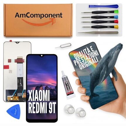 AmComponent - display di ricambio per XIAOMI REDMI 9T M2010J19 SY SG CG LCD touch schermo vetro | Componente di ricambio con luminosità intensa e risposta al tocco reattiva