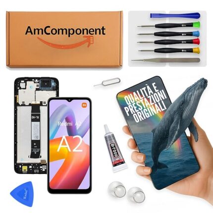 AmComponent - display di ricambio per XIAOMI REDMI A2 23028RN4DG 23026RN54G schermo frame LCD vetro touch screen | Componente di ricambio con luminosità intensa e risposta al tocco reattiva