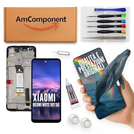 AmComponent - display di ricambio per XIAOMI REDMI NOTE 10T 5G M2103K19I schermo LCD vetro touch + frame | Componente di ricambio con luminosità intensa e risposta al tocco reattiva