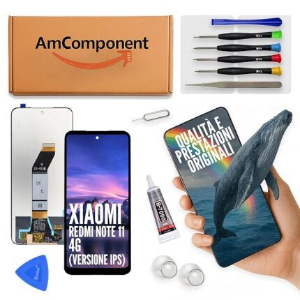 AmComponent - display di ricambio per XIAOMI REDMI NOTE 11 4G 2021 21121119SC schermo LCD touch screen vetro | Componente di ricambio con luminosità intensa e risposta al tocco reattiva