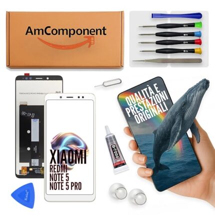 AmComponent - display di ricambio per XIAOMI REDMI NOTE 5 / NOTE 5 PRO bianco schermo LCD touch screen vetro | Componente di ricambio con luminosità intensa e risposta al tocco reattiva