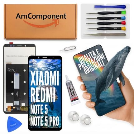 AmComponent - display di ricambio per XIAOMI REDMI NOTE 5 / NOTE 5 PRO nero schermo LCD touch screen vetro | Componente di ricambio con luminosità intensa e risposta al tocco reattiva