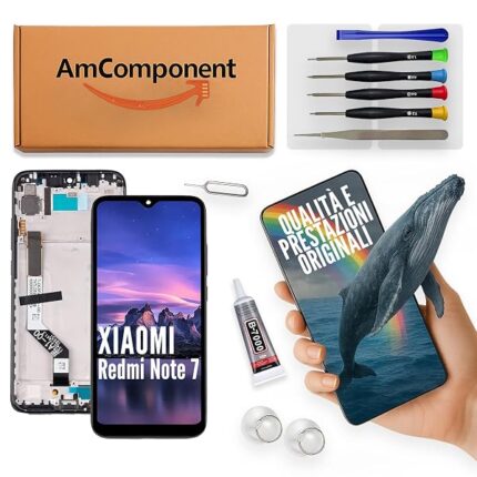 AmComponent - display di ricambio per XIAOMI REDMI NOTE 7 / REDMI NOTE 7 PRO schermo LCD touch vetro frame nero | Componente di ricambio con luminosità intensa e risposta al tocco reattiva