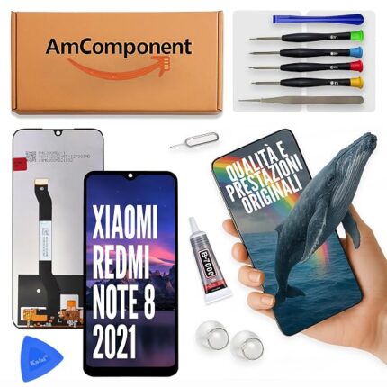 AmComponent - display di ricambio per XIAOMI REDMI NOTE 8 (2021) M1908C3JGG schermo LCD vetro touch screen | Componente di ricambio con luminosità intensa e risposta al tocco reattiva