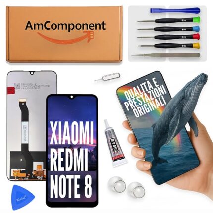 AmComponent - display di ricambio per XIAOMI REDMI NOTE 8 M1908C3JH /JG/JI schermo LCD vetro touch screen | Componente di ricambio con luminosità intensa e risposta al tocco reattiva