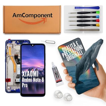 AmComponent - display di ricambio per XIAOMI REDMI NOTE 8 PRO M1906G7G LCD schermo frame blu | Componente di ricambio con luminosità intensa e risposta al tocco reattiva