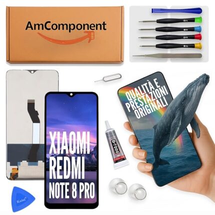 AmComponent - display di ricambio per XIAOMI REDMI NOTE 8 PRO M1906G7G M1906G7I schermo LCD touch screen vetro | Componente di ricambio con luminosità intensa e risposta al tocco reattiva