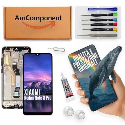 AmComponent - display di ricambio per XIAOMI REDMI NOTE 8 PRO M1906G7G schermo LCD vetro touch frame nero | Componente di ricambio con luminosità intensa e risposta al tocco reattiva