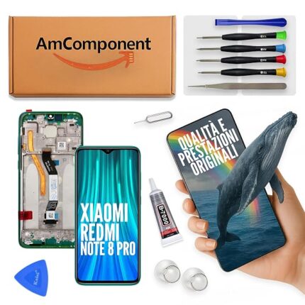 AmComponent - display di ricambio per XIAOMI REDMI NOTE 8 PRO M1906G7G schermo LCD vetro touch frame verde | Componente di ricambio con luminosità intensa e risposta al tocco reattiva