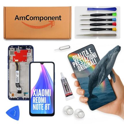AmComponent - display di ricambio per XIAOMI REDMI NOTE 8T M1908C3XG schermo LCD frame blu | Componente di ricambio con luminosità intensa e risposta al tocco reattiva
