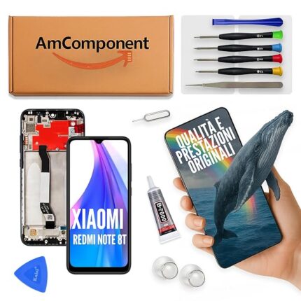AmComponent - display di ricambio per XIAOMI REDMI NOTE 8T M1908C3XG schermo frame nero LCD touch vetro | Componente di ricambio con luminosità intensa e risposta al tocco reattiva