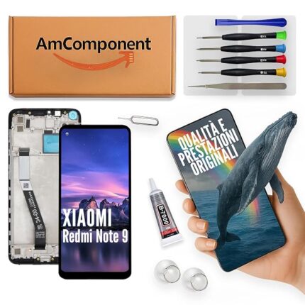 AmComponent - display di ricambio per XIAOMI REDMI NOTE 9 M2003J15SG schermo LCD + vetro touch screen + frame | Componente di ricambio con luminosità intensa e risposta al tocco reattiva
