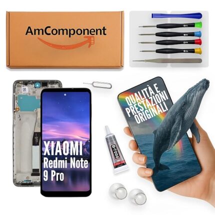 AmComponent - display di ricambio per XIAOMI REDMI NOTE 9 PRO M2003J6B2G schermo LCD vetro touch frame grigio silver | Componente di ricambio con luminosità intensa e risposta al tocco reattiva