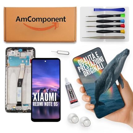 AmComponent - display di ricambio per XIAOMI REDMI NOTE 9S M2003J6A1G schermo LCD vetro touch frame nero blu | Componente di ricambio con luminosità intensa e risposta al tocco reattiva