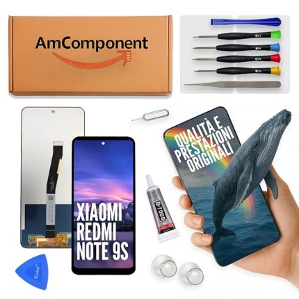 AmComponent - display di ricambio per XIAOMI REDMI NOTE 9S M2003J6A1G schermo touch LCD vetro | Componente di ricambio con luminosità intensa e risposta al tocco reattiva