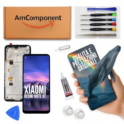 AmComponent - display di ricambio per XIAOMI REDMI NOTE 9T M2007J22 schermo LCD + vetro touch screen + frame | Componente di ricambio con luminosità intensa e risposta al tocco reattiva