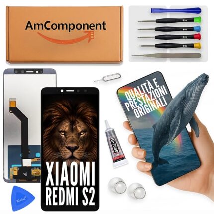 AmComponent - display di ricambio per XIAOMI REDMI S2 M1803E6G M1803E6H M1803E6I schermo LCD vetro touch screen nero | Componente di ricambio con luminosità intensa e risposta al tocco reattiva