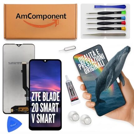 AmComponent - display di ricambio per ZTE BLADE 20 SMART/BLADE V SMART V2050 schermo LCD touch screen vetro | Componente di ricambio con luminosità intensa e risposta al tocco reattiva