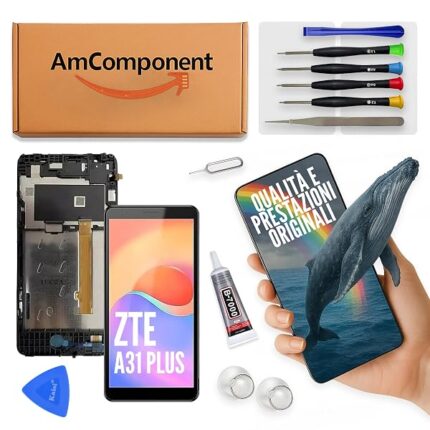 AmComponent - display di ricambio per ZTE BLADE A31 PLUS schermo LCD + vetro touch screen COMPLETO di frame | Componente di ricambio con luminosità intensa e risposta al tocco reattiva