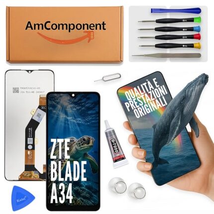 AmComponent - display di ricambio per ZTE BLADE A34 schermo LCD touch screen vetro | Componente di ricambio con luminosità intensa e risposta al tocco reattiva
