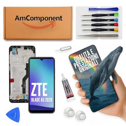AmComponent - display di ricambio per ZTE BLADE A5 2020 schermo frame LCD touch screen vetro | Componente di ricambio con luminosità intensa e risposta al tocco reattiva