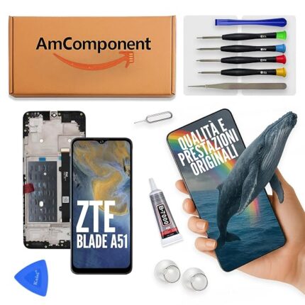 AmComponent - display di ricambio per ZTE BLADE A51 schermo frame LCD touch screen vetro | Componente di ricambio con luminosità intensa e risposta al tocco reattiva