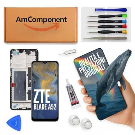 AmComponent - display di ricambio per ZTE BLADE A52 schermo frame LCD touch screen vetro | Componente di ricambio con luminosità intensa e risposta al tocco reattiva