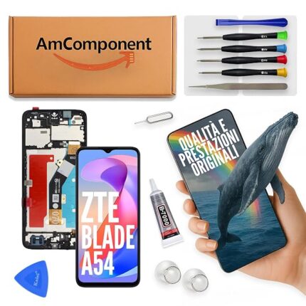 AmComponent - display di ricambio per ZTE BLADE A54 schermo frame LCD touch screen vetro | Componente di ricambio con luminosità intensa e risposta al tocco reattiva