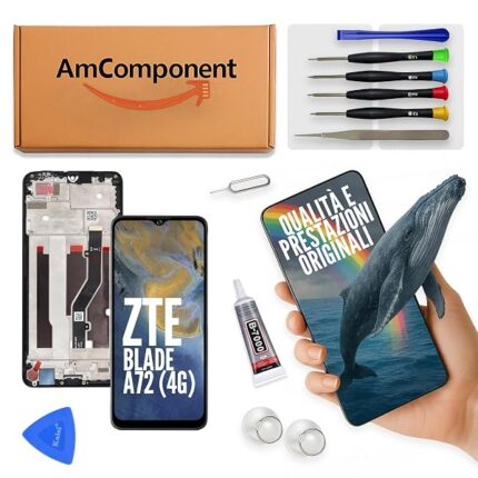 AmComponent - display di ricambio per ZTE BLADE A72 4G schermo frame LCD touch screen vetro | Componente di ricambio con luminosità intensa e risposta al tocco reattiva