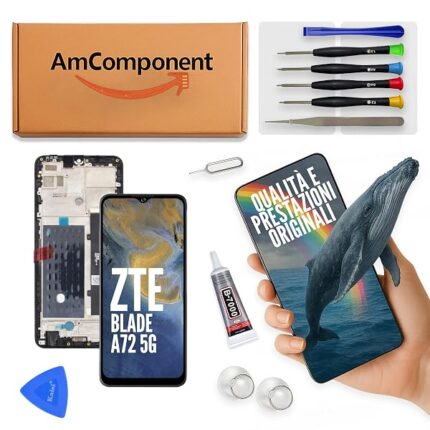 AmComponent - display di ricambio per ZTE BLADE A72 5G 7540N schermo frame LCD touch screen vetro | Componente di ricambio con luminosità intensa e risposta al tocco reattiva