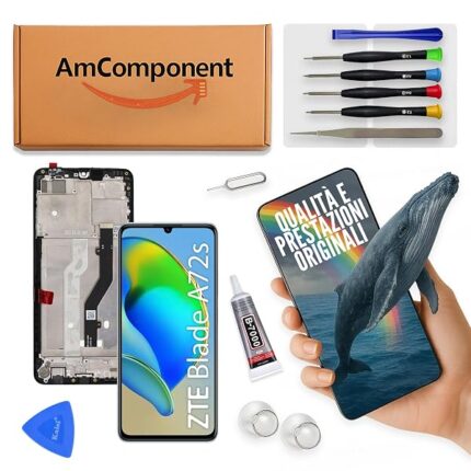 AmComponent - display di ricambio per ZTE BLADE A72S A7050 schermo + frame LCD touch vetro | Componente di ricambio con luminosità intensa e risposta al tocco reattiva