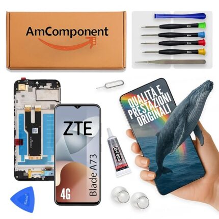 AmComponent - display di ricambio per ZTE BLADE A73 4G 7060 schermo + frame LCD touch screen vetro | Componente di ricambio con luminosità intensa e risposta al tocco reattiva
