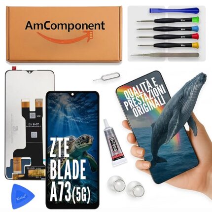 AmComponent - display di ricambio per ZTE BLADE A73 5G schermo LCD touch screen vetro | Componente di ricambio con luminosità intensa e risposta al tocco reattiva