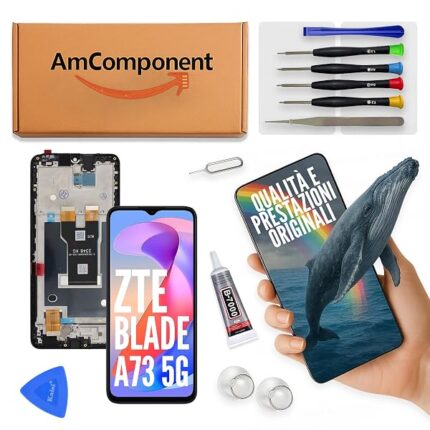 AmComponent - display di ricambio per ZTE BLADE A73 5G schermo + frame LCD touch vetro | Componente di ricambio con luminosità intensa e risposta al tocco reattiva