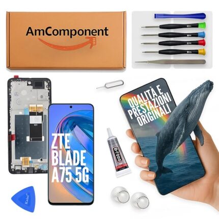 AmComponent - display di ricambio per ZTE BLADE A75 5G Z2357N schermo frame vetro LCD touch | Componente di ricambio con luminosità intensa e risposta al tocco reattiva