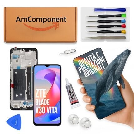 AmComponent - display di ricambio per ZTE BLADE V30 VITA 8030 schermo + frame LCD touch vetro | Componente di ricambio con luminosità intensa e risposta al tocco reattiva