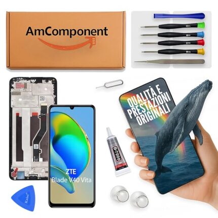 AmComponent - display di ricambio per ZTE BLADE V40 VITA 8045 schermo LCD + vetro touch screen + frame | Componente di ricambio con luminosità intensa e risposta al tocco reattiva