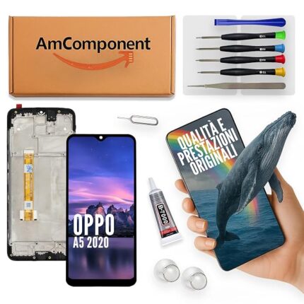 AmComponent - display frame di ricambio per OPPO A5 2020 CPH1931 CPH1933 PCHT30 LCD touch screen schermo vetro | Componente di ricambio con luminosità intensa e risposta al tocco reattiva