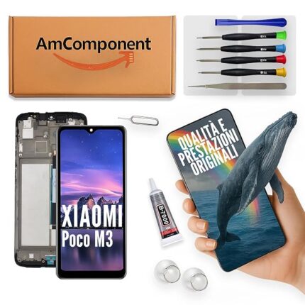 AmComponent - display + frame di ricambio per XIAOMI POCO M3 M2010J19CG M2010J19CI schermo LCD vetro touch | Componente di ricambio con luminosità intensa e risposta al tocco reattiva
