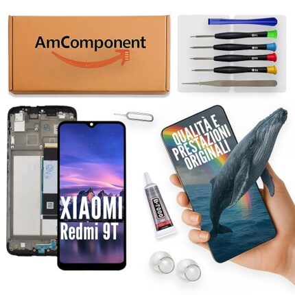 AmComponent - display frame di ricambio per XIAOMI REDMI 9T M2010J19SG M2010J19SY schermo LCD vetro touch | Componente di ricambio con luminosità intensa e risposta al tocco reattiva