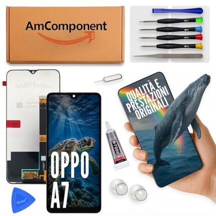 AmComponent - display originale di ricambio per OPPO A7 CPH1901 CPH1903 CPH1905 schermo LCD touch screen vetro | Componente di ricambio con luminosità intensa e risposta al tocco reattiva