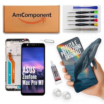 AmComponent - display pari AD originale di ricambio per ASUS ZENFONE MAX PRO M1 ZB601KL ZB602KL schermo LCD + frame | Componente di ricambio con luminosità intensa e risposta al tocco reattiva
